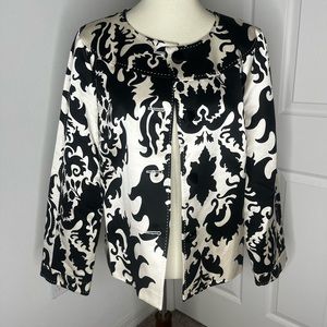 TORY BURCH Silk Cotton Lightweight Black White Print Jacket Sz 14